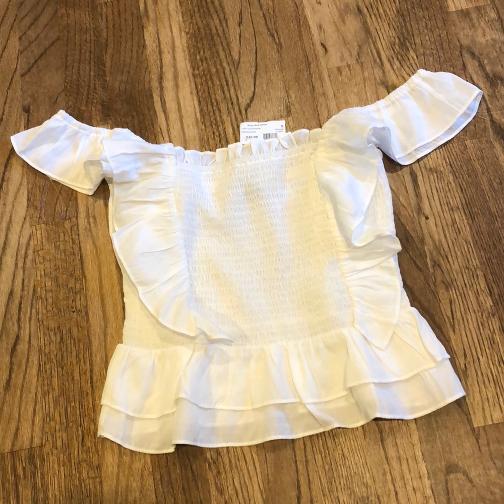 White ruffle blouse. BRAND NEW